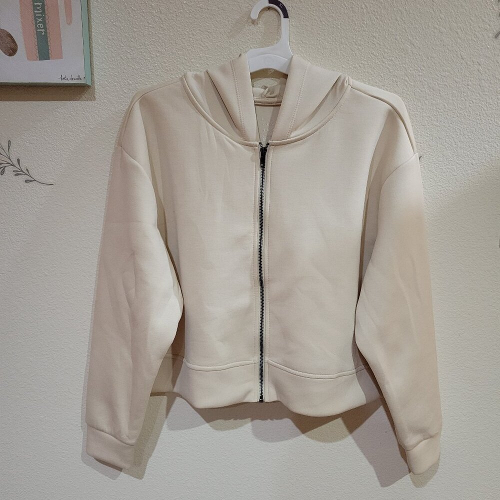 NWT a new day Women's Cream Cropped Zip Up Hoodie Jacket Size XL